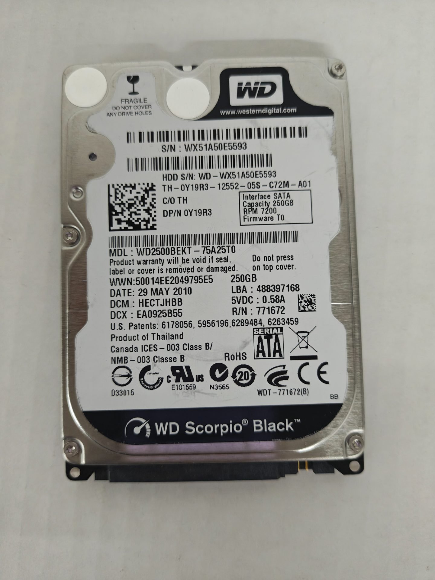 WD Scorpio Black 250GB 7200RPM 2.5" SATA Laptop HDD
