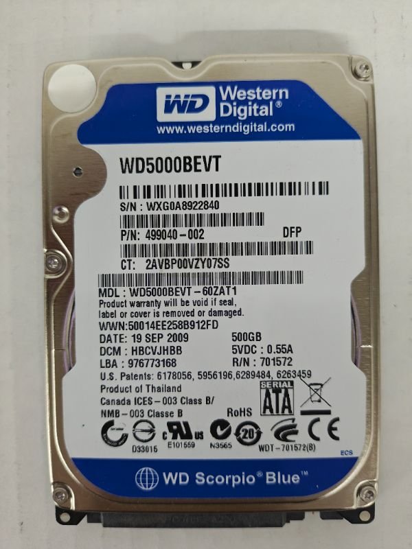 Western Digital Scorpio Blue 500GB 2.5" SATA 5400RPM HDD